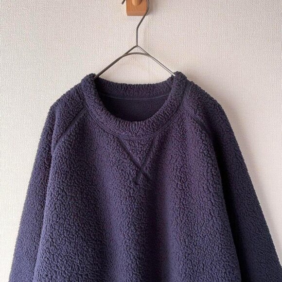 Uniqoa Fleece Sweatshirt Crew Neck Brushed Navy - Picture 2 of 6